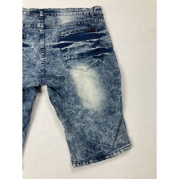 Mecca Blue Distressed Y2K Jorts Straight Leg Stretch Fit Jean Short Mens 38 - Picture 10 of 10
